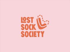 the lost sock society logo is shown on a pink background with an orange hand pointing at it