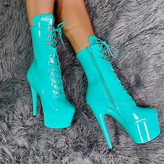 MINTED 💸Channel Money Magnet Energy, with aqua spearmint color pop! 🤍🔥 Designed by Dancers💚 Vegan ✨ Patent Fabric & Painted Platforms Wear with clear shoe protectors. Also available in 8", 9", or open toe in 8"! Clear Shoes, Early Fall Outfits, Outfits Winter, Nike Boots, Kawaii Shoes, Canvas Boots, Platform Stilettos, Stiletto Boots, Current Fashion Trends