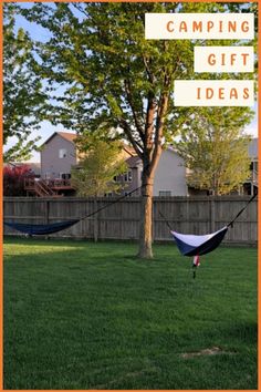 a hammock hanging from a tree with the words camping gift ideas