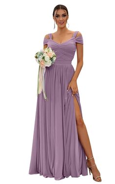 a woman in a long purple dress posing for the camera