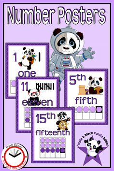 panda themed number posters for numbers 1 to 10