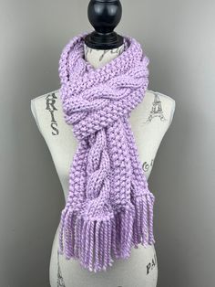 Handmade knit scarf  Yarn is 80% acrylic 20% wool Color: fairy  Width is 5 inches  Length is 80 inches with fringe  Care Instructions: Hand wash and lay flat to dry. Scarf With Fringe, Scarf Yarn, Crochet Infinity Scarf, Chunky Scarves, Handmade Knit, Knit Infinity Scarf, Oversize Knit, Chunky Crochet, Open Ended