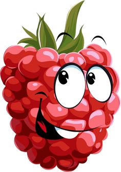 a cartoon raspberry with eyes and mouth, smiling for the viewer to see