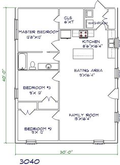 the floor plan for a two bedroom house with an attached bathroom and living room area