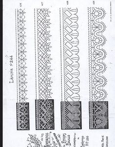 an old book with different types of laces and designs on the pages, all in black and white