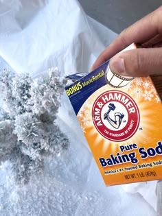 someone is holding a box of baking soda