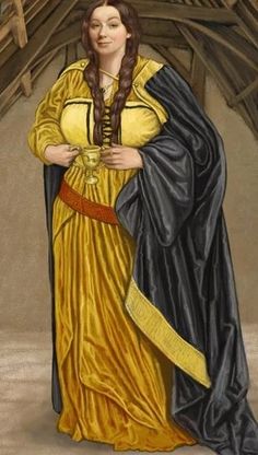 a painting of a woman dressed in yellow and black