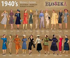 1940’s Brief history of fashion in pictures. Ww2 Fashion, 40s Mode, 40s Outfits, 1940s Fashion Women, Decades Fashion, Fashion Through The Decades, 1940s Outfits, Fashion Decades, Decades Of Fashion