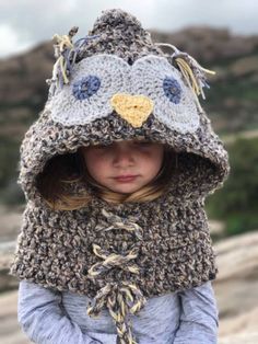 Hooded Owl Cowl PATTERN ONLY CROCHET Size by BeccasBeanies Fox Blanket, Hooded Cowl, Crochet Kids Hats, Crochet Size, Bonnet Crochet, Cowl Knitting Pattern, Kids Scarf, Animal Hats, Cowl Pattern