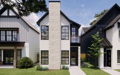 two story houses with black and white sidings