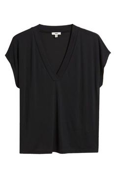 This nicely draped V-neck top is made from supersoft, fluid knit fabric with dropped shoulders to further the casual-chic look. 23 1/2" length V-neck Short sleeves 79% Tencel® modal, 21% polyester Tencel modal is a more-sustainably produced fiber made with closed-loop processing and is certified with the EU Ecolabel as having a low environmental impact throughout the entire lifecycle Machine wash, dry flat Made in Turkey Rollerball Perfume, Fragrance Design, Nordstrom Store, Environmental Impact, Black Fits, V Neck Tops, Travel Size Products, Casual Chic, Knit Fabric