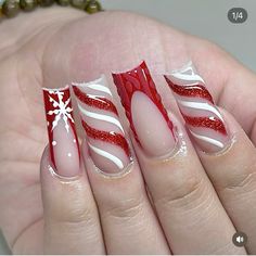 Christmas Nails Medium, Christmas Holly Nails, Short Square Christmas Nails, Square Christmas Nails, Red Christmas Nails, French Tip Acrylic Nails, Acrylic Nails Coffin Short, Pink Acrylic Nails