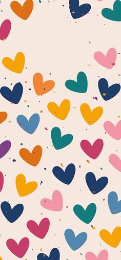 colorful hearts on a pink background with confetti