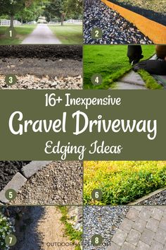 an image of gravel driveway edging ideas with text overlay that reads 16 + expensive gravel driveway edging ideas