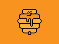 an orange background with a black line drawing of a stack of books and a honeybee