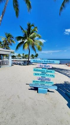 a sign on the beach that says welcome to south beach, key west and longboat