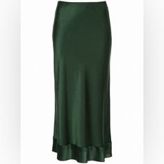 Gorgeous Dark Green Color, Sold Out Like New Condition Waist - Laid Flat: 14.5” Elastic Waist Length: 36” Green Silk Skirt, Dark Green Color, Satin Midi Skirt, Silk Skirt, Green Silk, Women Skirts Midi, Waist Length, Deep Green, Get Dressed