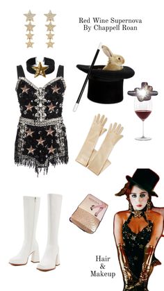 a collage of fashion items including gloves, boots and wine glass with the caption red wine supernova by chapellli roma