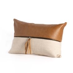 Leather & Linen Pillow Butterscotch Front View Leather Throw Pillows, Leather Panel, Rectangular Pillow Cover, Tan Top, Linen Pillow Covers, Linen Throw Pillow, Linen Throw, Four Hands, Pottery Barn Teen