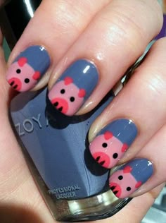 "This little piggy..." nail art featuring Zoya Caitlin from Adventures in Acetone Pig Nail Art, Pig Nails, Her Nails, Animal Nails, Nails For Kids, I Love Nails, Cute Nail Art, Girls Nails, Cute Nail Designs