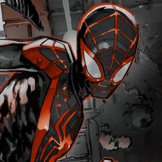 a spider - man in an orange and black suit