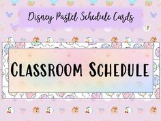 classroom schedule for disney pastel scuddle cats on pink background with white border