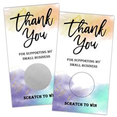 two thank cards with the words, thank you for supporting my small business on them