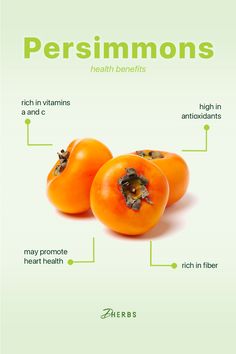 three persimmons are shown with their names on them and labeled in green