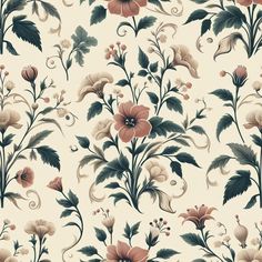 a floral wallpaper with many different flowers on it