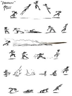 some sketches of people doing different things in the air