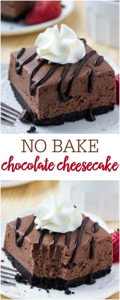 no bake chocolate cheesecake with whipped cream on top