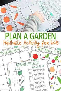 the printable garden activities for kids to play with are shown in front of them