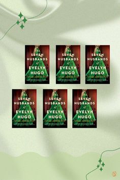 five books are stacked on top of each other in front of a green and white background