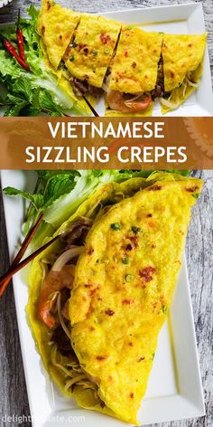 vietnamese sizzling crepes on a white plate