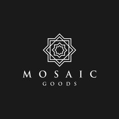 a black and white logo with the word mosaic goods on it's front side