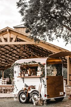 an old camper converted into a wedding venue