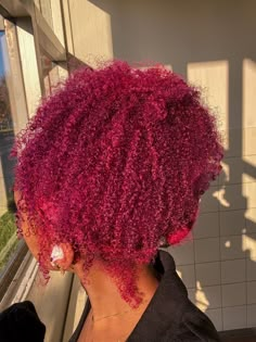 Dyed Afro Hair 4c Pink, Magenta Natural Hair Black Women, Pink Type 4 Hair, Dark Pink Natural Hair, Red And Pink Curly Hair, Pink Afro Hair Black Women, Dark Pink Hair Black Women, Dark Pink Curly Hair, Pink Hair Black Women Natural