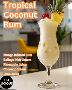 Tropical Coconut Rum Colada Malibu Coconut Rum Drinks, Coconut Rum Drinks, Frozen Drinks Alcohol, Mango Rum, Cocktail Experience, Frozen Cocktail, Pretty Alcoholic Drinks, Rum Cream, Cocktail Drinks Alcoholic