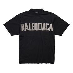 (WMNS) Balenciaga New Tape Type T-shirt Medium Fit 'Black' 739784TQVQ81073 Designer Black T-shirt For Summer, Oversized Black Logo Top, Oversized Black T-shirt With Logo, Designer Graphic Print T-shirt With Relaxed Fit, Designer Relaxed Fit T-shirt With Graphic Print, Designer Graphic Print T-shirt For Streetwear, Designer Black Oversized Tops, Oversized Black Designer Tops, Designer Oversized Black Tops