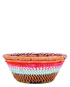 two colorful baskets sitting next to each other