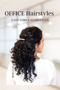 Easy Hair Styles For Wavy Curly Hair, Curly Hair For Work Hairstyles, Work Hairstyles For Long Hair Curly, Hairstyles For Medium Length Hair Curly Half Up, Curly Interview Hairstyles, Curly Hairstyle For Office, Curly Hair Work Outfit, Work Hairstyles For Wavy Hair, Everyday Curly Hairstyles Natural Curls