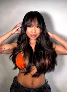 Curtain Bangs Long Hair Layers Black Women, Layers Weave Black Women, Bangs With Closure, Butterfly Layers Black Women, See In With Bangs Black Women, Sew In Weave With Closure Curtain Bangs, Wig With Bangs And Layers, Bang With Curls Black Women, Wispy Curtain Bangs Black Women