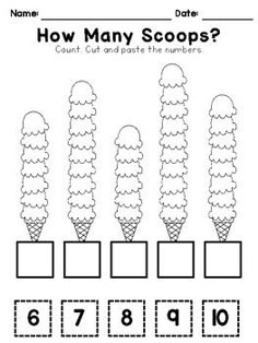 counting worksheet with numbers to 10 and the same number for each one, which is