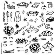 hand drawn pies and pie dishes