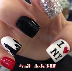 Nyc Marathon Nails Design, New York City Nails Designs, New York Theme Nails, Ny Nails Design, New York Inspired Nails, New York City Nails, Theater Nails, Nyc Nails Designs, New York Nails Designs