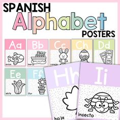 spanish alphabet posters with pictures of animals and letters