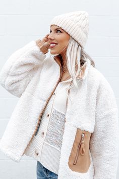 Make a cozy debut this fall with this cute cream colored beanie featuring stretchy and thick knit material and a rolled silhouette! Beanie Outfit, Sherpa Sweater, Bottle Service, Impressions Online Boutique, Sequin Sweater, Model Fits, Women Clothing Boutique, Knitting Materials, Online Womens Clothing