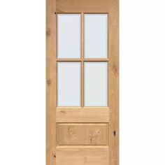 a wooden door with glass panels on the side