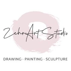 the logo for zehn art studio, featuring an image of a pink circle with black ink