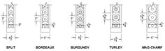 four different types of rollers and their measurements are shown in the diagram above,